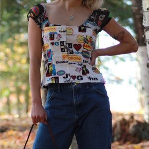 John Galliano SS 2002 Racing Print Corset Top